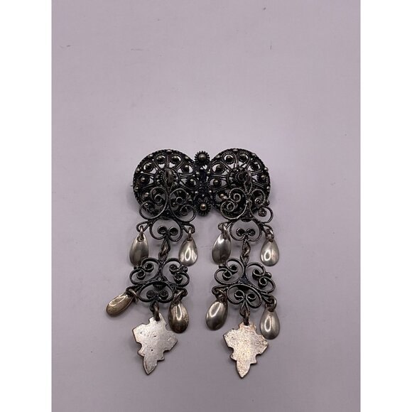 Vintage Norway Ottar Hval Solje Filigree Designed Dangle Brooch Pin - Picture 1 of 4